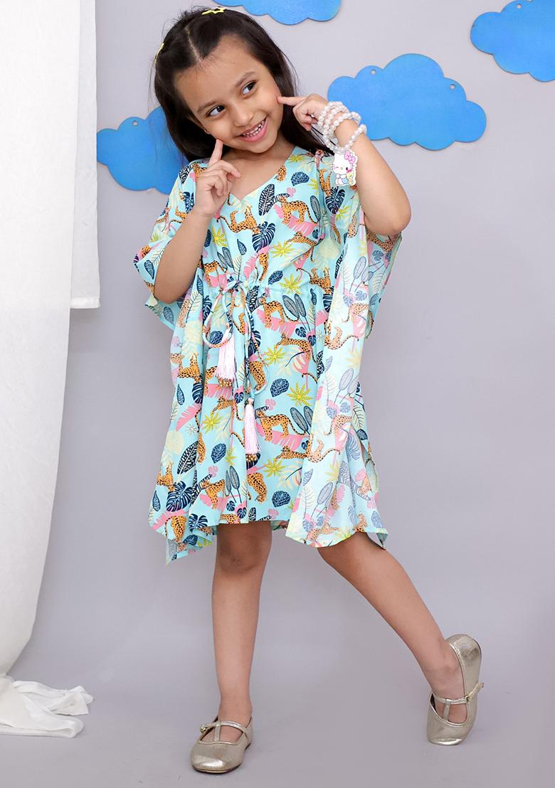 Blue Tiger Print Kaftan For Girls