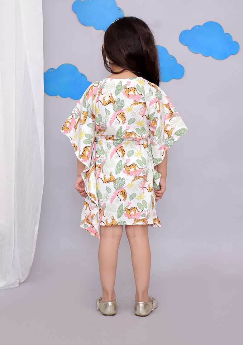 White Tiger Print Kaftan For Girls - Indya