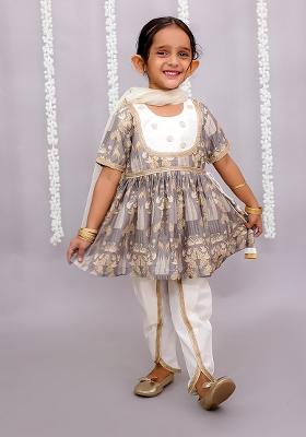 Grey Pichwai Print Set For Girls