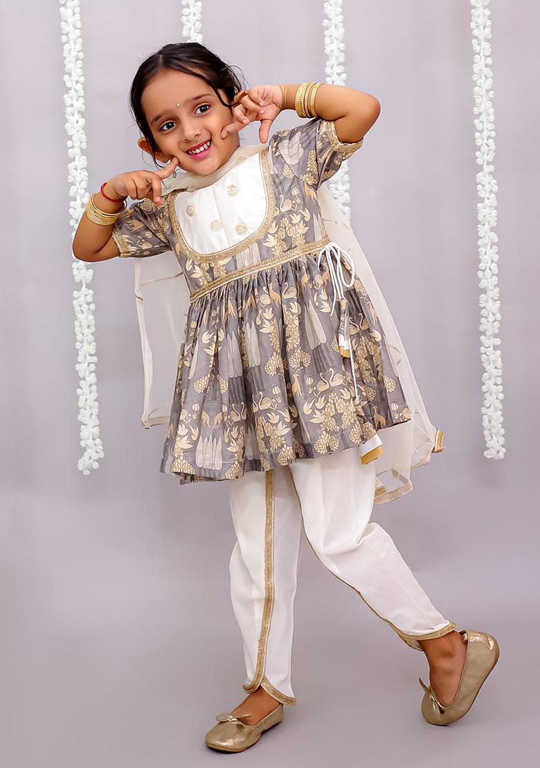 Grey Pichwai Print Set For Girls