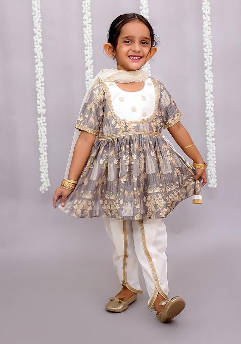 Grey Pichwai Print Set For Girls