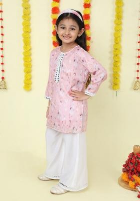 Pink Printed Polyester Palazzo Set For Girls