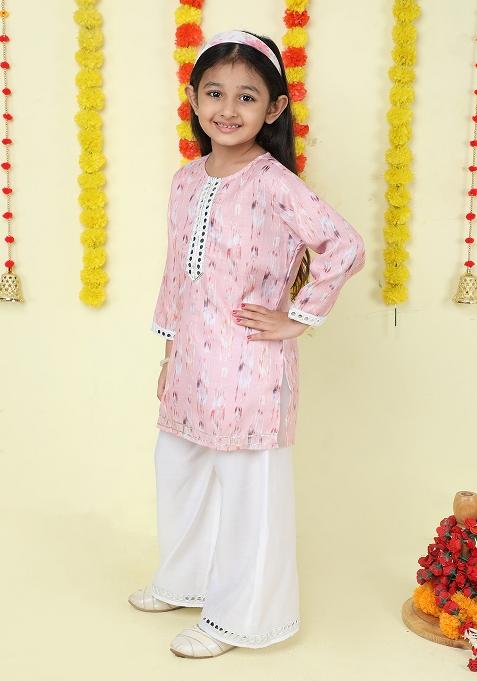 Pink Printed Polyester Palazzo Set For Girls