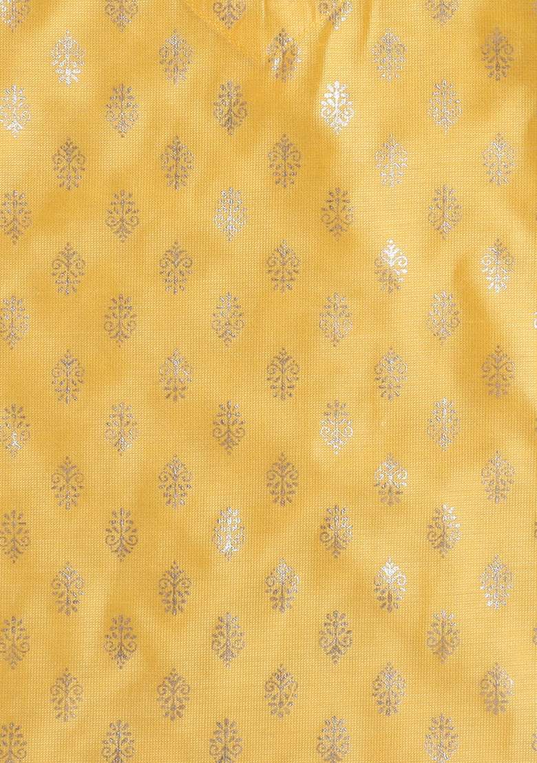 Yellow Printed Jacquard Kurta Set For Girls - Indya