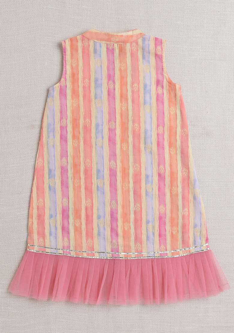 Peach Printed Cotton Kurta Set For Girls - Indya
