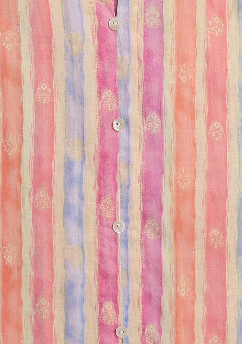 Peach Printed Cotton Kurta Set For Girls - Indya