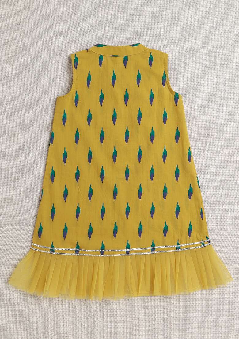 Red Printed Cotton Kurta Set For Girls - Indya