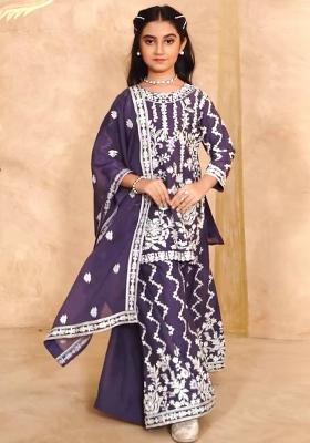Purple Embroidery Work Georgette Salwar Suit For Girls
