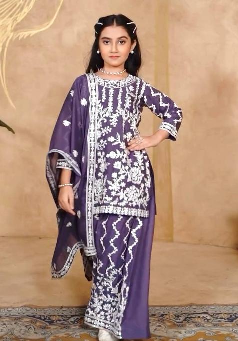 Purple Embroidery Work Georgette Salwar Suit For Girls