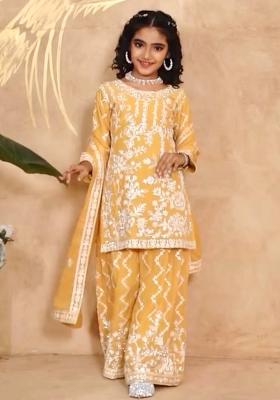 Yellow Embroidery Work Georgette Salwar Suit For Girls