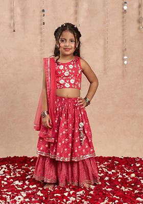 Red Printed Lehenga With Blouse And Dupatta (Set of 3)