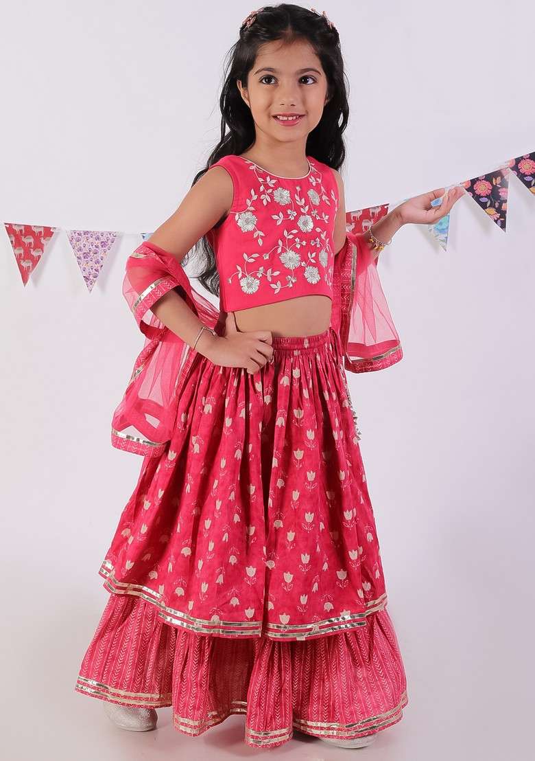Red Printed Lehenga With Blouse And Dupatta (Set of 3) - Indya