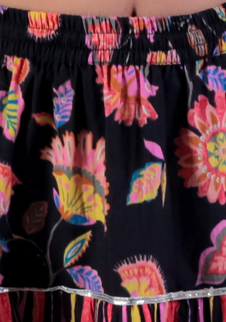 Black Printed Lehenga With Blouse And Dupatta (Set of 3) - Indya