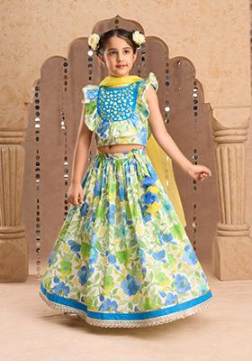Green Jaipuri Print Lehenga With Blouse And Dupatta (Set of 3)