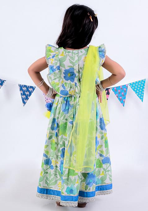 Green Jaipuri Print Lehenga With Blouse And Dupatta (Set of 3)