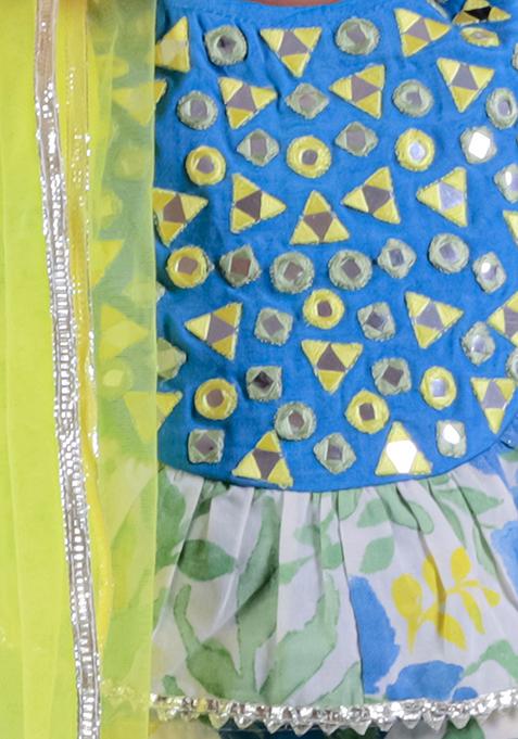 Green Jaipuri Print Lehenga With Blouse And Dupatta (Set of 3)