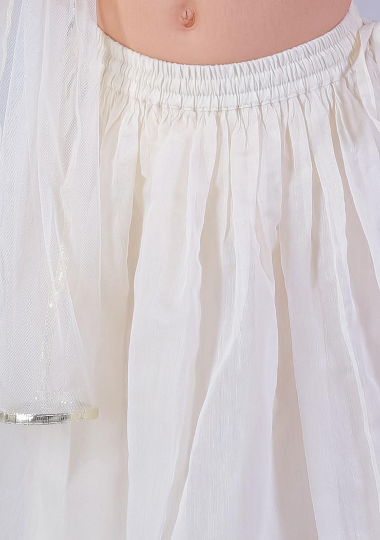 Yellow And White Embroidered Lehenga With Blouse And Dupatta (Set of 3)