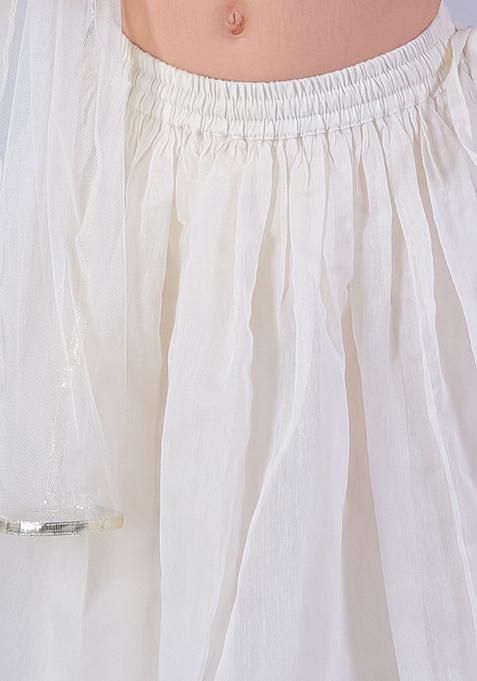 Yellow And White Embroidered Lehenga With Blouse And Dupatta (Set of 3)