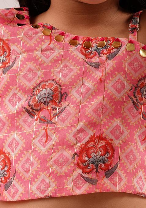 Pink Digital Print Embroidered Lehenga With Blouse (Set of 2)