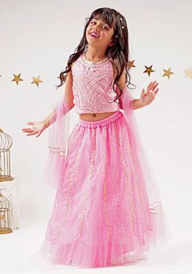 Pink Embroidered Ghagra With Blouse (Set of 2)