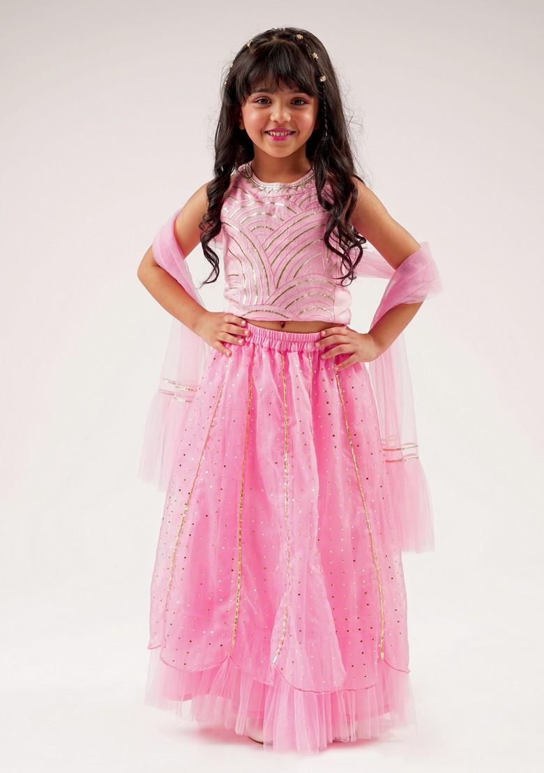 Pink Embroidered Ghagra With Blouse (Set of 2)