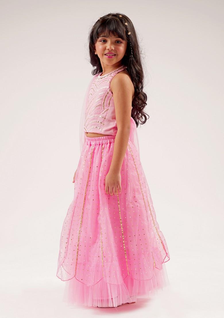 Pink Embroidered Ghagra With Blouse (Set of 2)