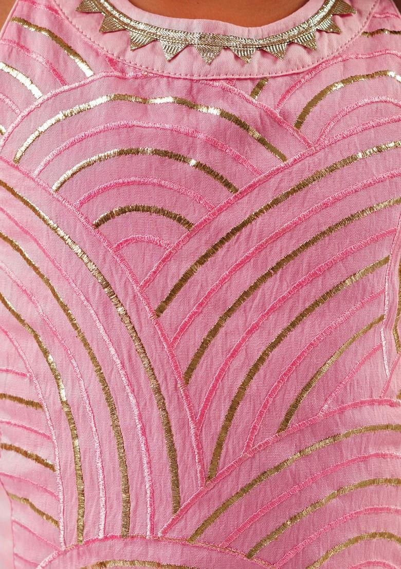 Pink Embroidered Ghagra With Blouse (Set of 2)