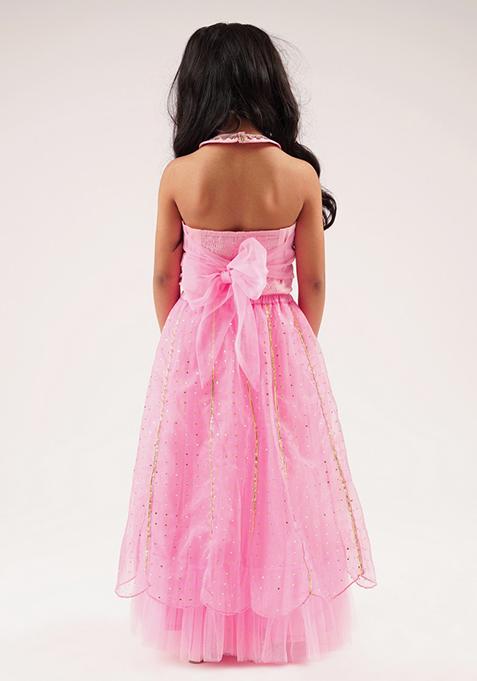 Pink Embroidered Ghagra With Blouse (Set of 2)