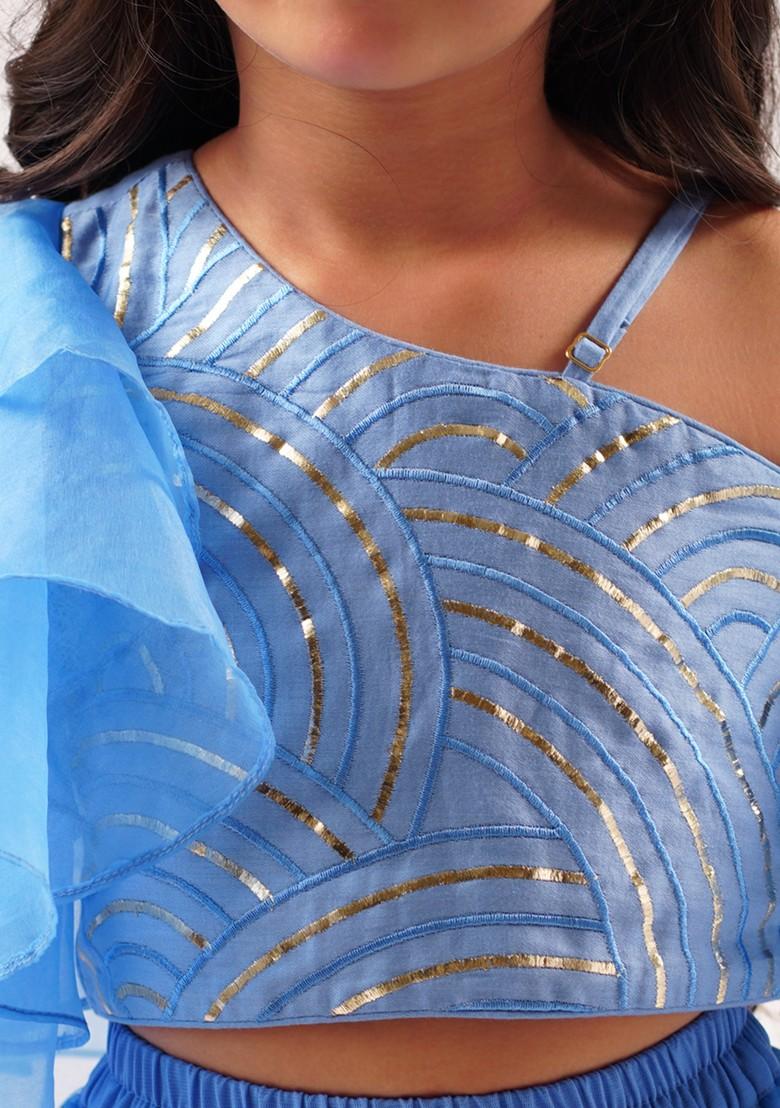 Blue Embroidered Ghagra With Blouse (Set of 2)