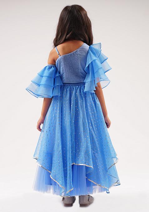 Blue Embroidered Ghagra With Blouse (Set of 2)