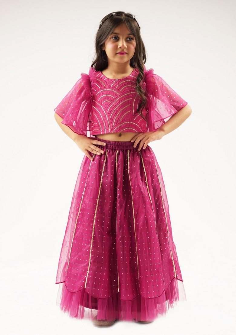 Wine Embroidered Ghagra With Blouse And Dupatta (Set of 3)