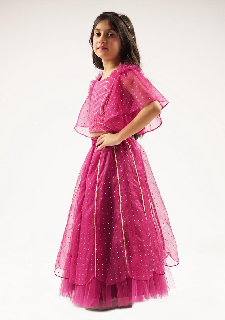 Wine Embroidered Ghagra With Blouse And Dupatta (Set of 3)