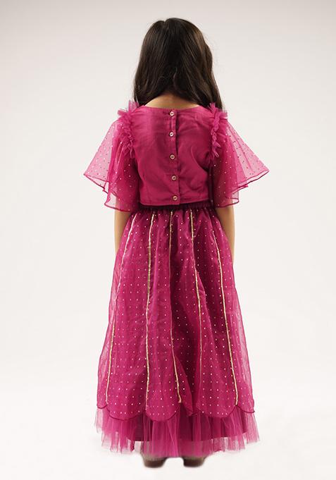 Wine Embroidered Ghagra With Blouse And Dupatta (Set of 3)