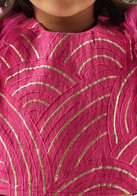 Wine Embroidered Ghagra With Blouse And Dupatta (Set of 3)