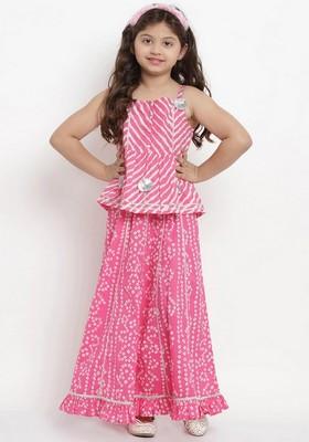 Pink And White Printed Lehenga With Blouse (Set of 2)