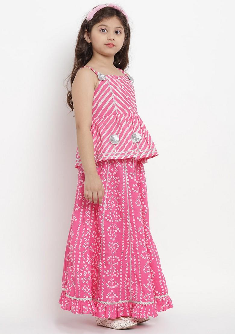 Pink And White Printed Lehenga With Blouse (Set of 2)