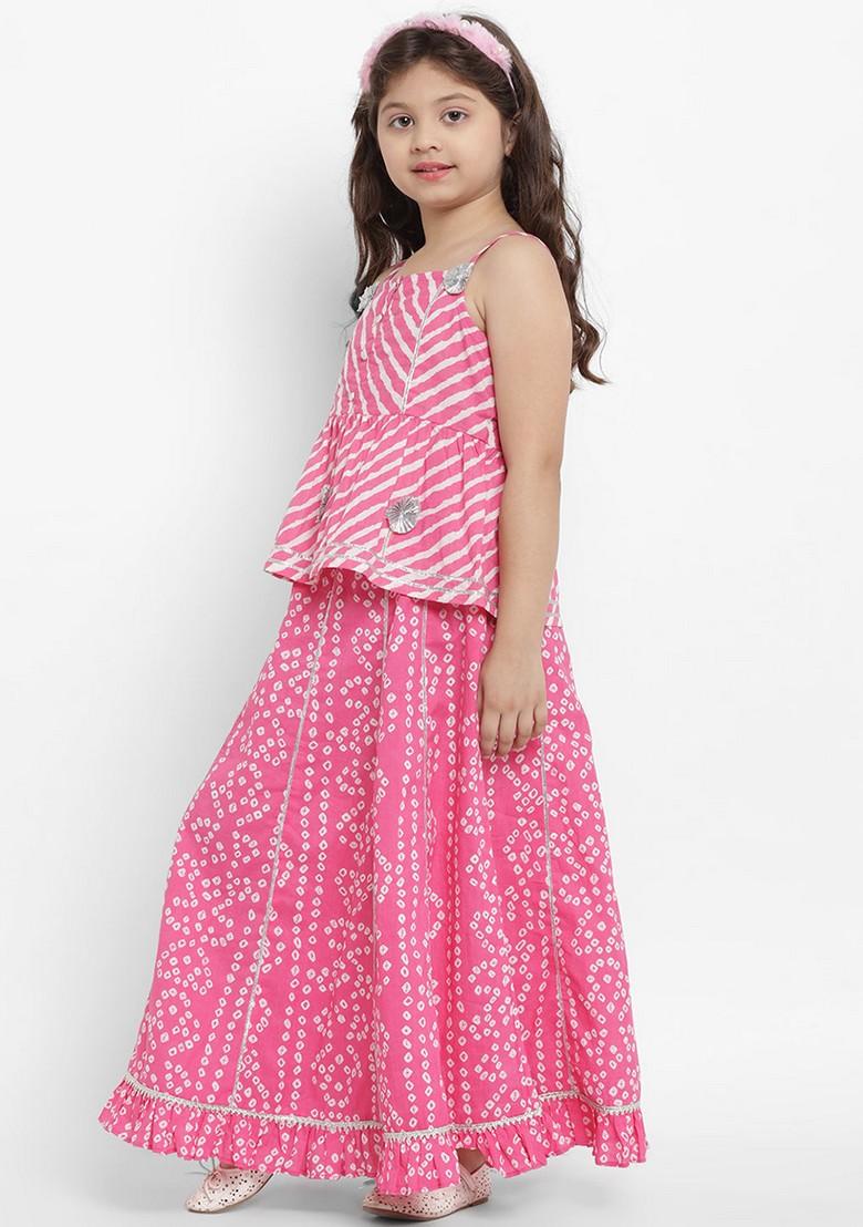 Pink And White Printed Lehenga With Blouse (Set of 2)