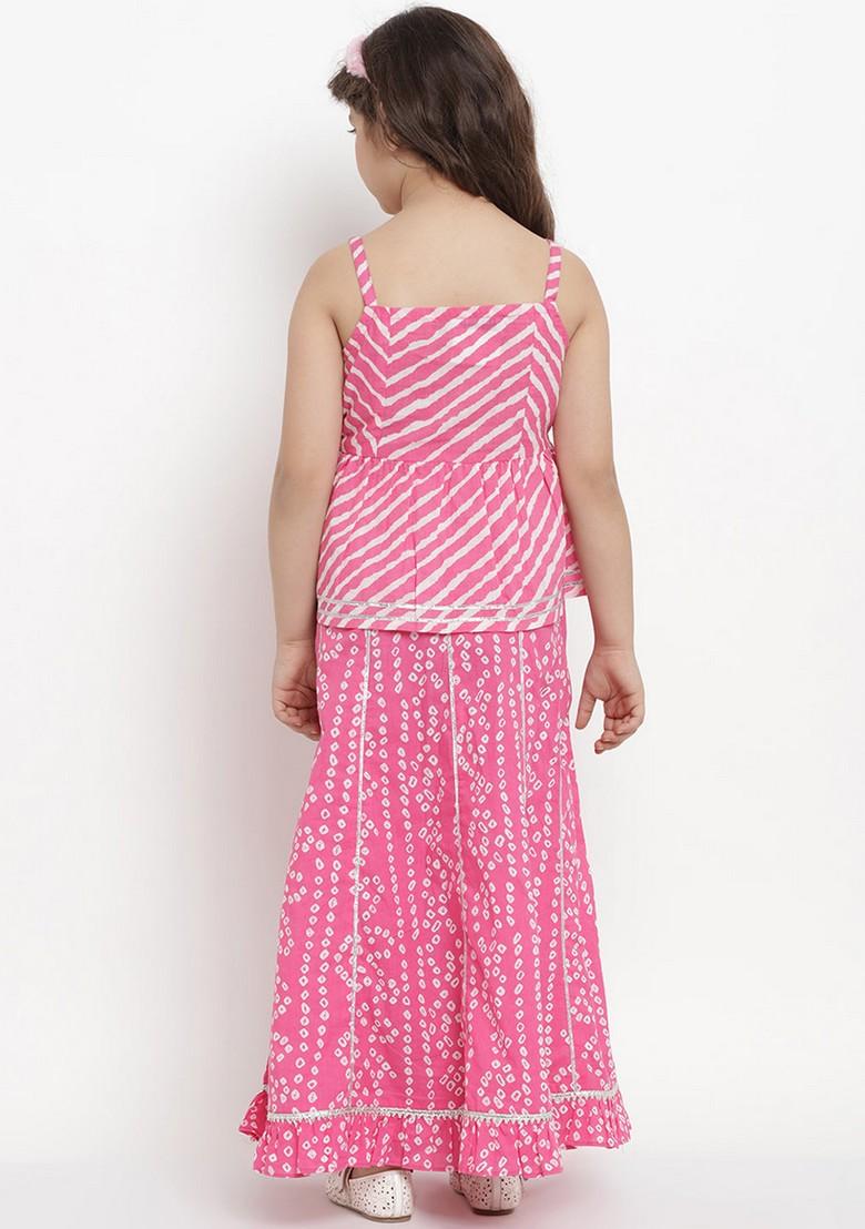 Pink And White Printed Lehenga With Blouse (Set of 2)