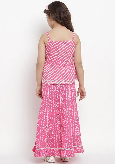 Pink And White Printed Lehenga With Blouse (Set of 2)