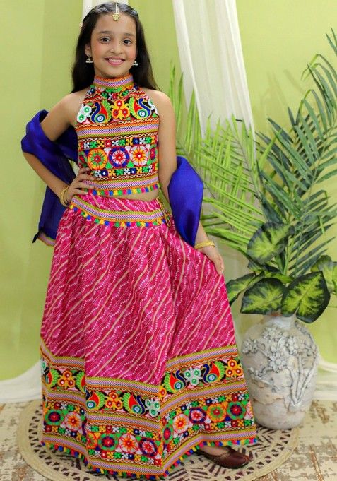 Pink Printed Lehenga With Blouse And Dupatta (Set of 3)