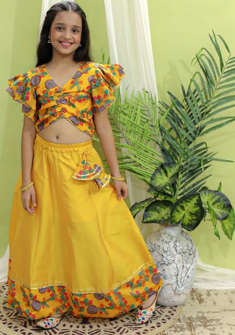 Yellow Printed Lehenga With Blouse (Set of 2)