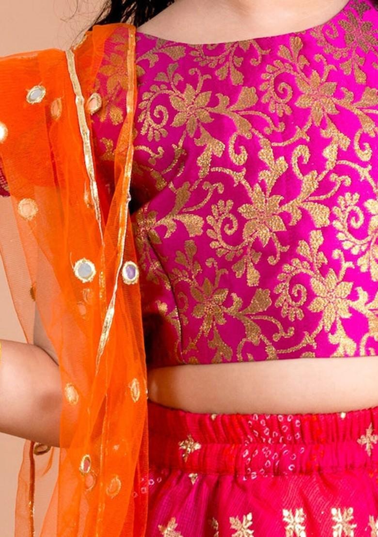 Pink And Orange Lehenga With Blouse With Dupatta (Set of 3)
