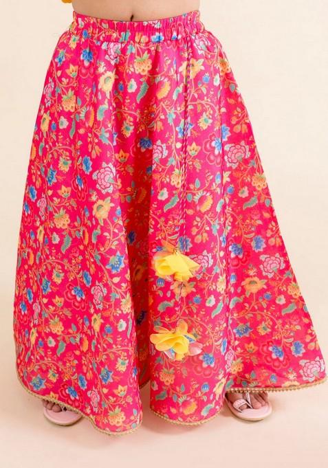 Coral And Yellow Lehenga With Blouse (Set of 2)