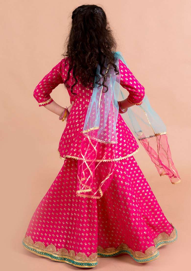 Magenta Printed Lehenga With Blouse With Dupatta (Set of 3) - Indya