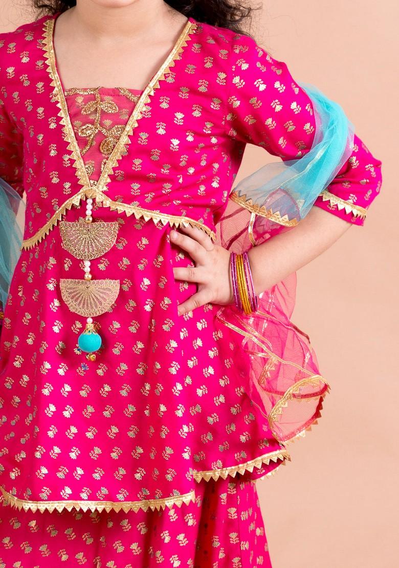 Magenta Printed Lehenga With Blouse With Dupatta (Set of 3) - Indya