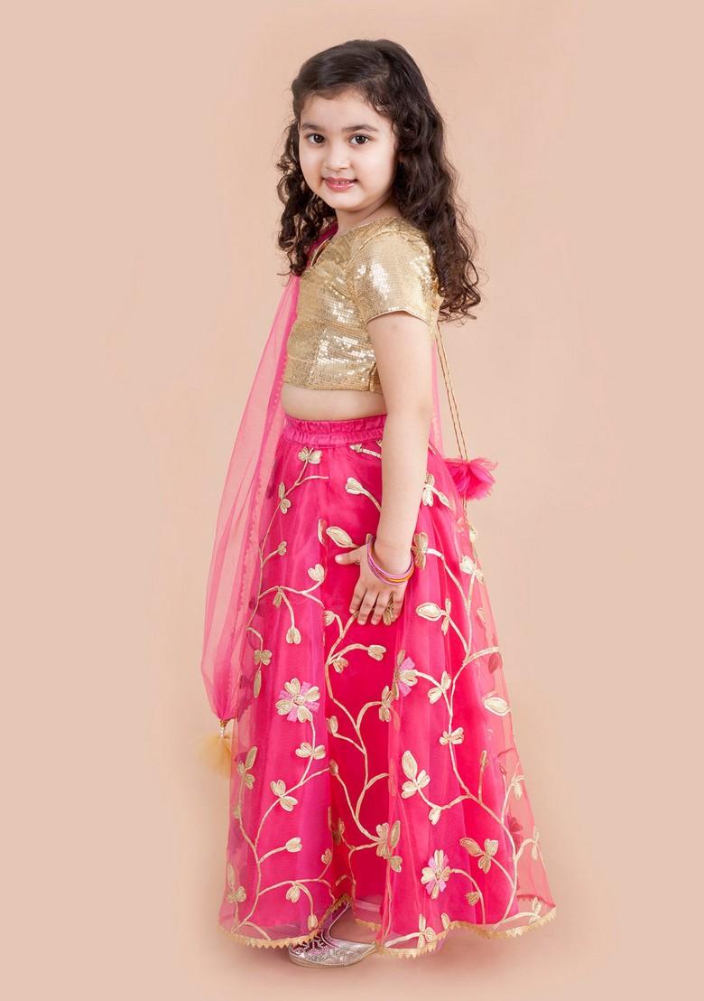 Fuschia Embroidered Lehenga With Blouse With Dupatta (Set of 3) - Indya