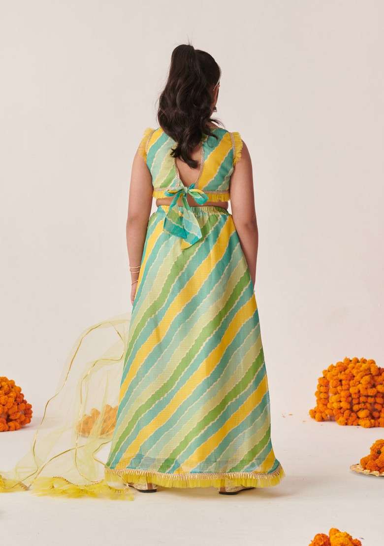 Green Printed Lehenga With Blouse With Dupatta (Set of 3) - Indya