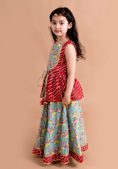 Green Printed Lehenga With Blouse (Set of 2)