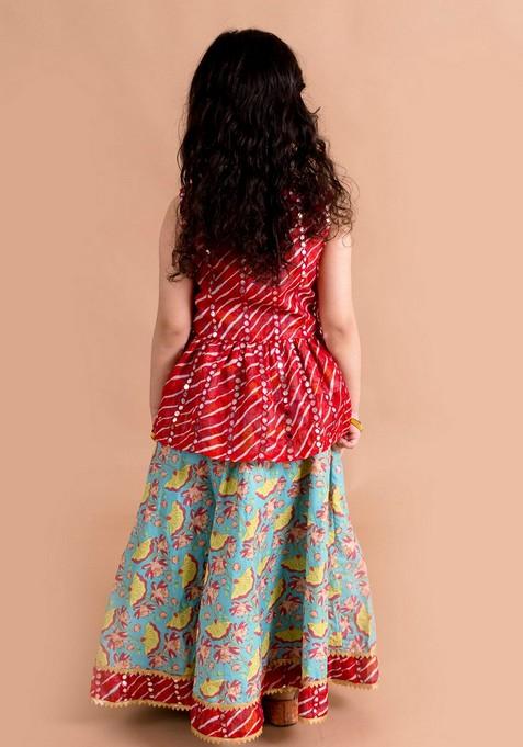 Green Printed Lehenga With Blouse (Set of 2)