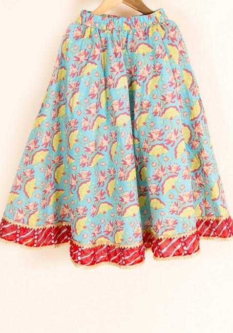 Green Printed Lehenga With Blouse (Set of 2)